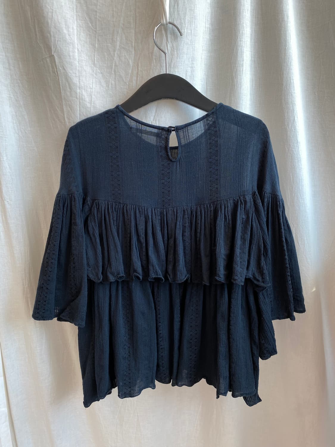 네이비 면혼방 반팔블라우스(M-L) 상품이미지2