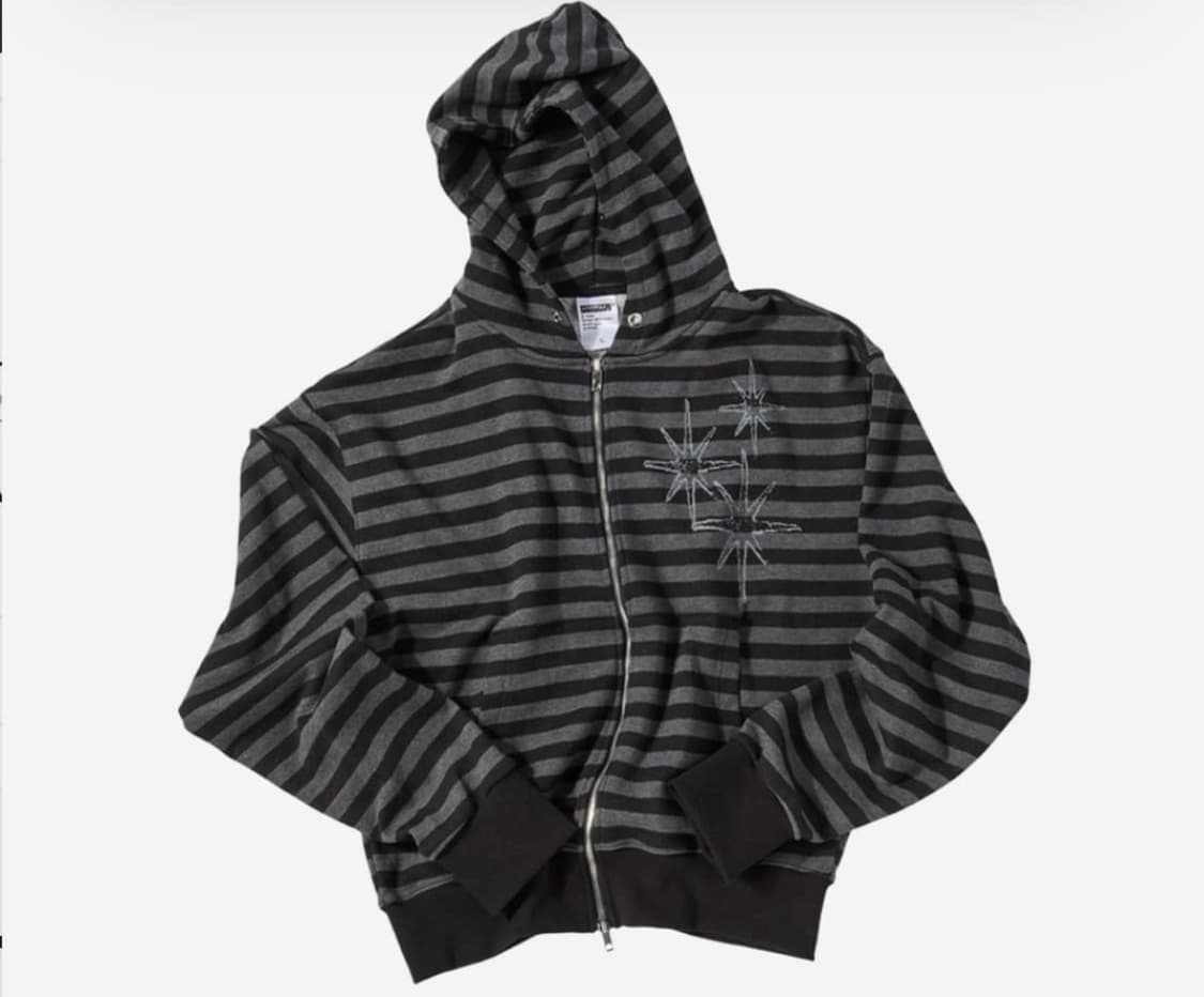 엔시티위시 리쿠 착용)) 언타이틀 스테리나잇 스트라이프 후드집업 블랙 상품이미지1