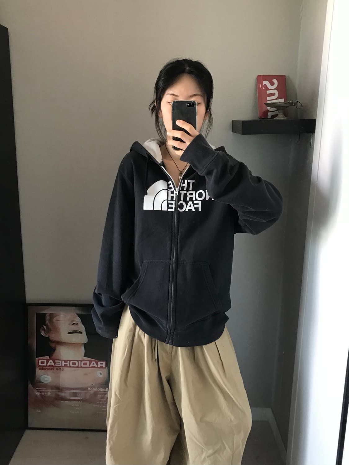 노스페이스 중앙 빅로고 블랙 후드집업 상품이미지1