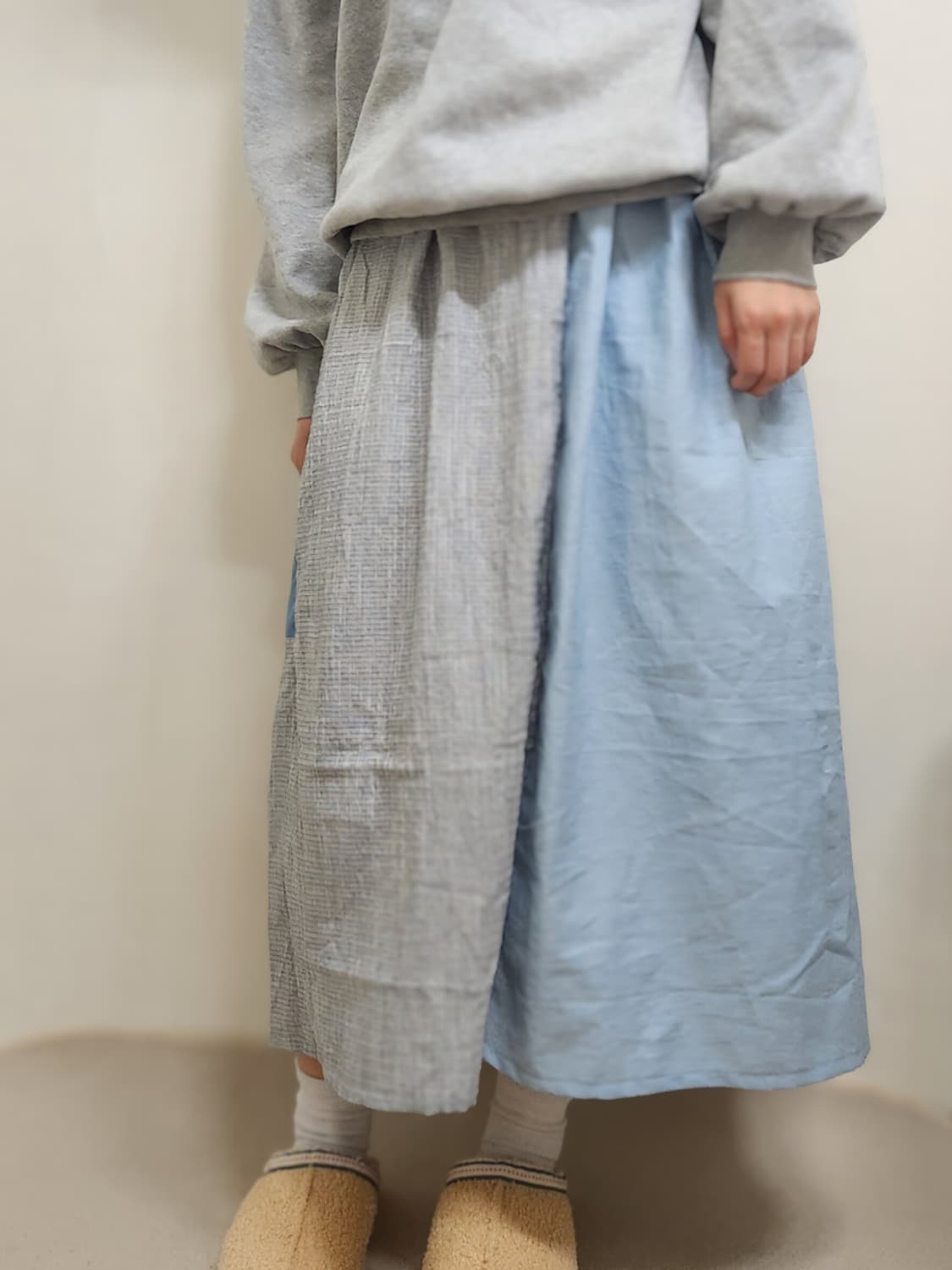 360도 양면 데님 중청 패치워크 롱스커트 상품이미지4