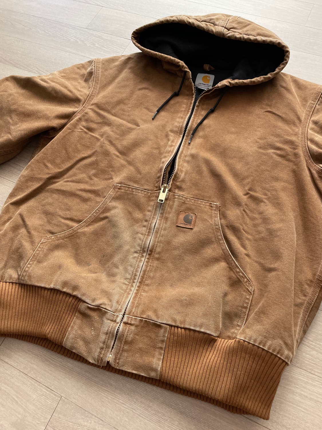 칼하트 j130 BRN 브라운 액티브 자켓 샌드스톤 빈티지 상품이미지6