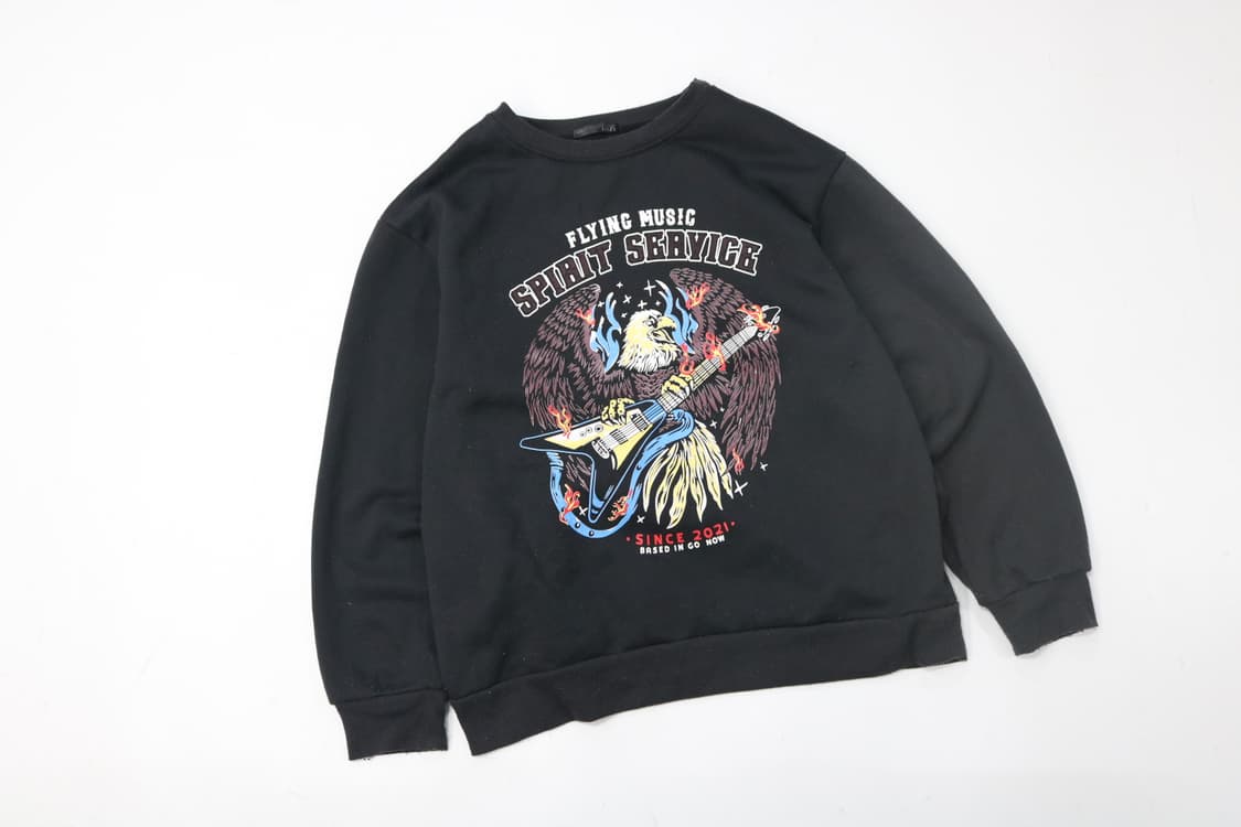 DAZY 데이지 빈티지 이글 락 그래픽 블랙 맨투맨 (M) 상품이미지2