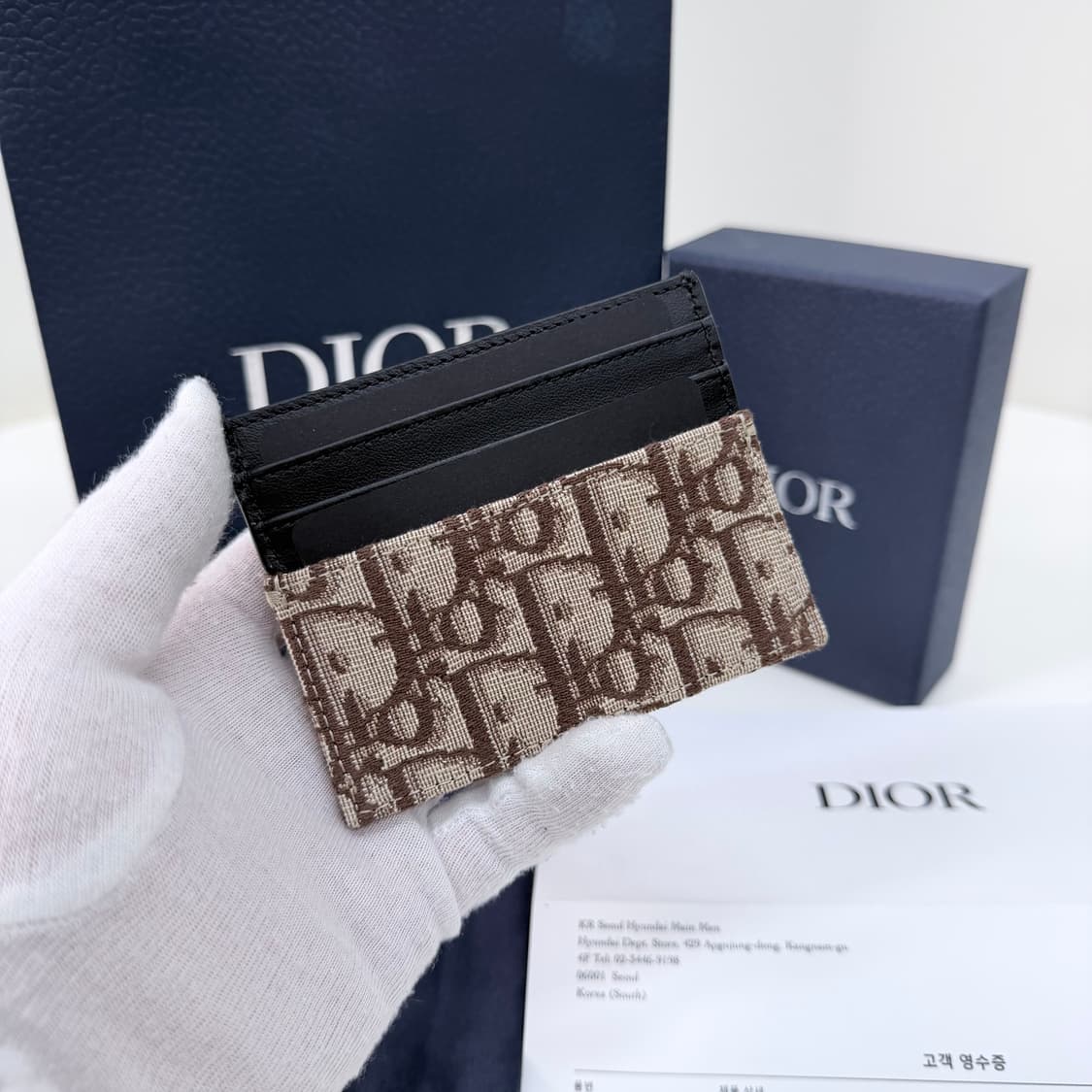 [미사용/선물가능] 26SS 디올 오블리크 자카드 레더 카드지갑 브라운 상품이미지3