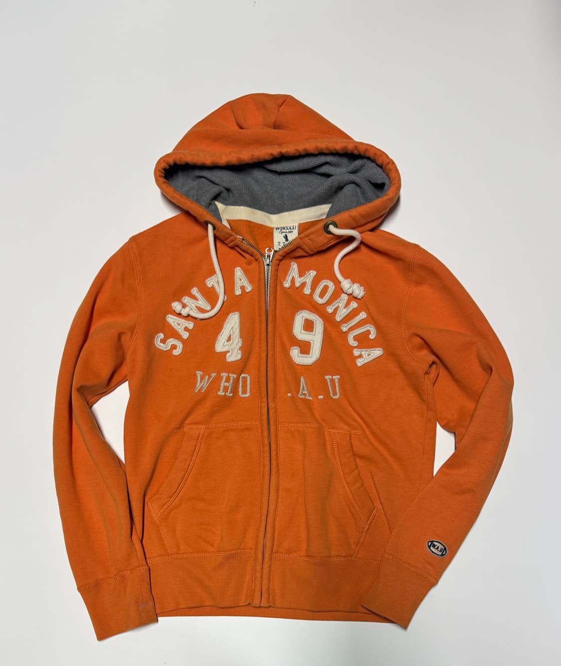 후아유 산타모니카 스펠로고 기모 후드집업 상품이미지1