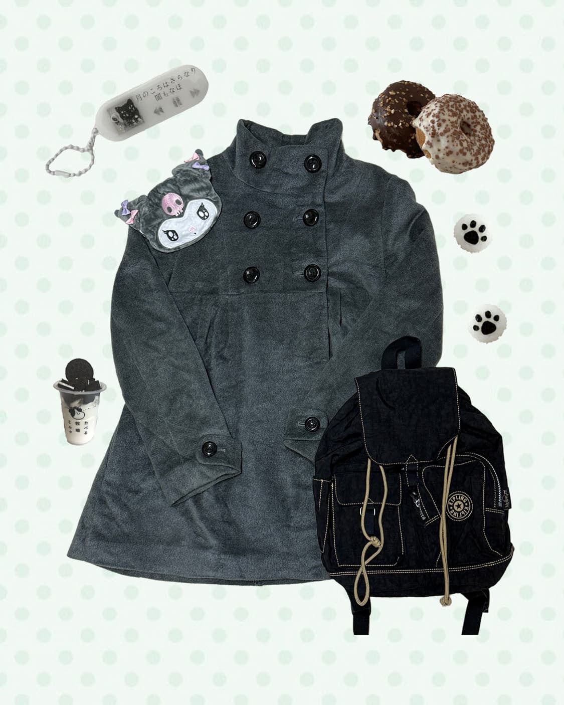 쿠로미 목폴라 투버튼 코트 상품이미지1