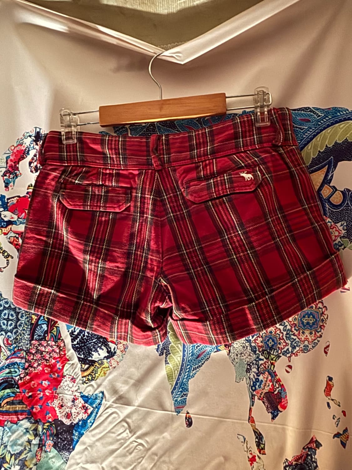 아베크롬비 레드 체크무늬 단추 숏팬츠 반바지 핀터걸 상품이미지2