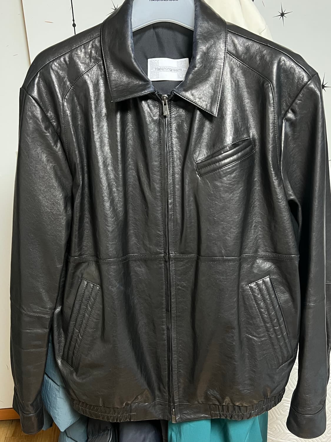 해칭룸 스티치 볼륨 레더 자켓 램스킨 블랙 4사이즈 판매합니다! 상품이미지1