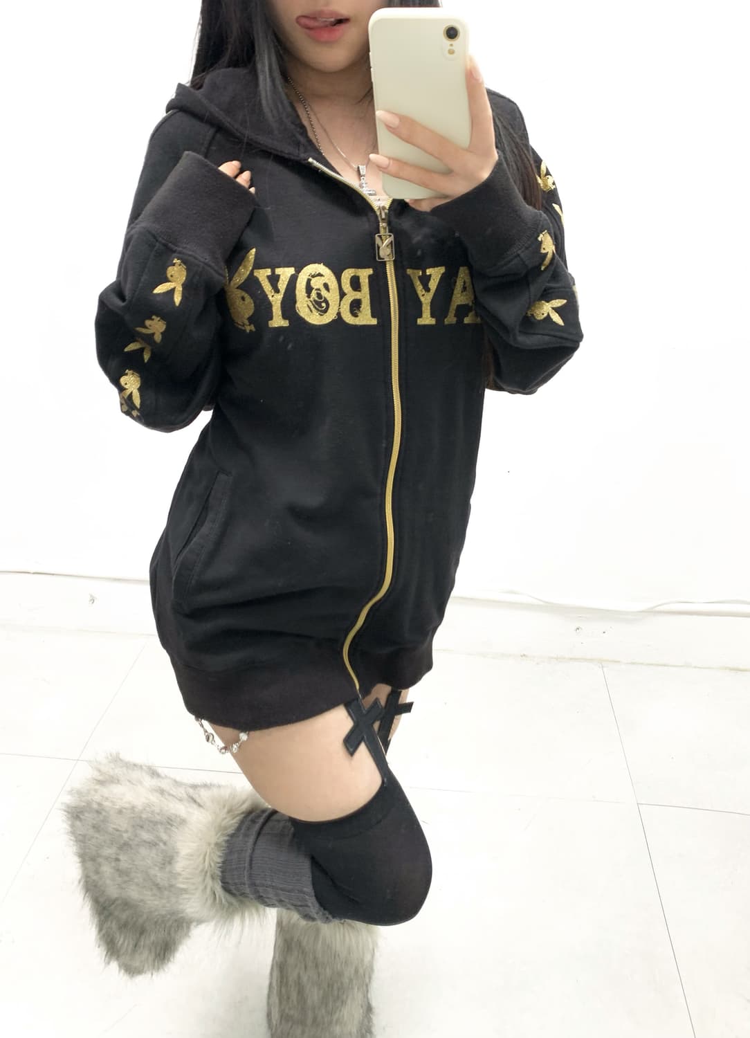 [PLAYBOY] 플레이보이 갸루 골드 글리터 후드집업 상품이미지4