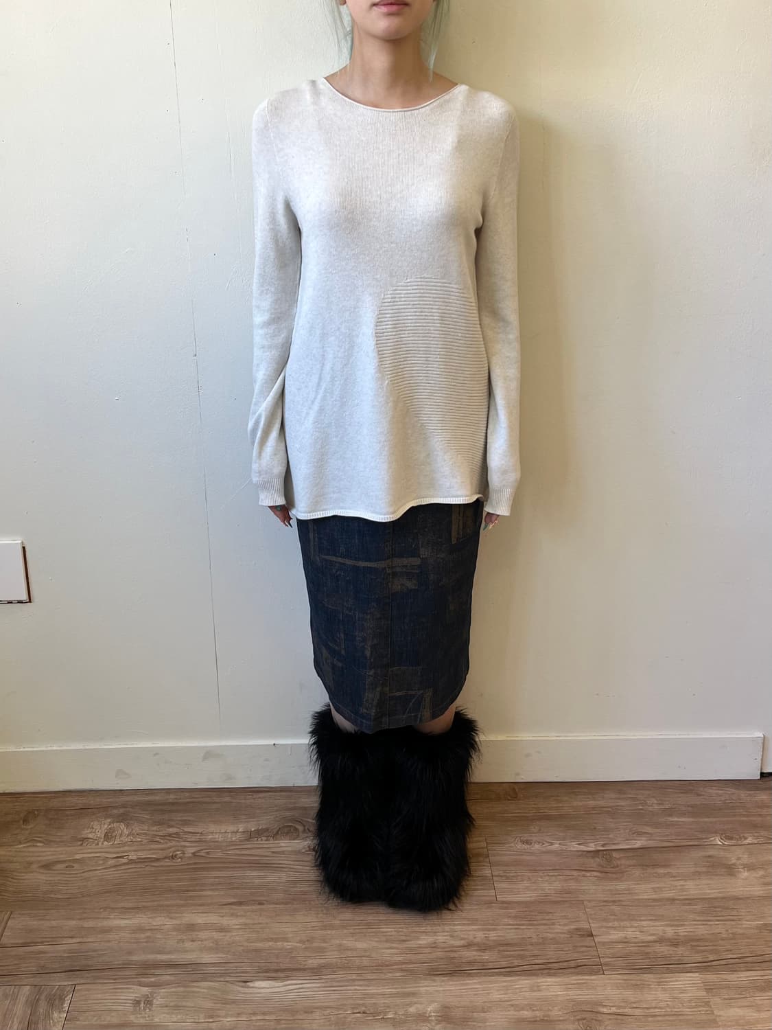 BLUE ICE 하트 패턴 캐시미어 크림 스웨터 상품이미지8