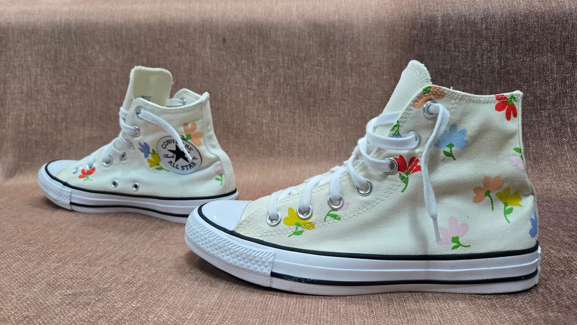 컨버스 미착용 240mm-  꽃 자수 하이 스니커즈 아이보리 상품이미지4