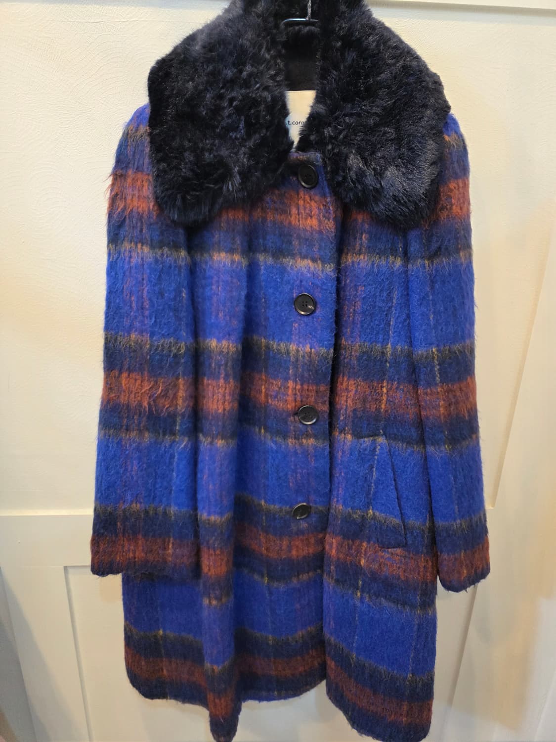 a.t. corner  모헤어 퍼 카라 체크 코트 상품이미지1