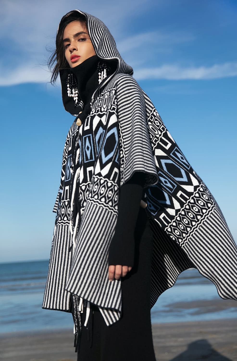 여) 끌로에 프린지 후드 판초  상품이미지1