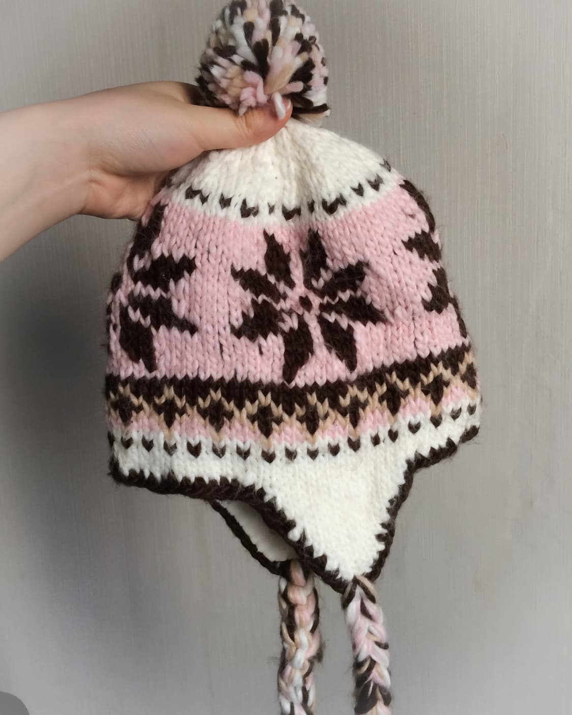 Snow pattern pom pom knit beanie 상품이미지3