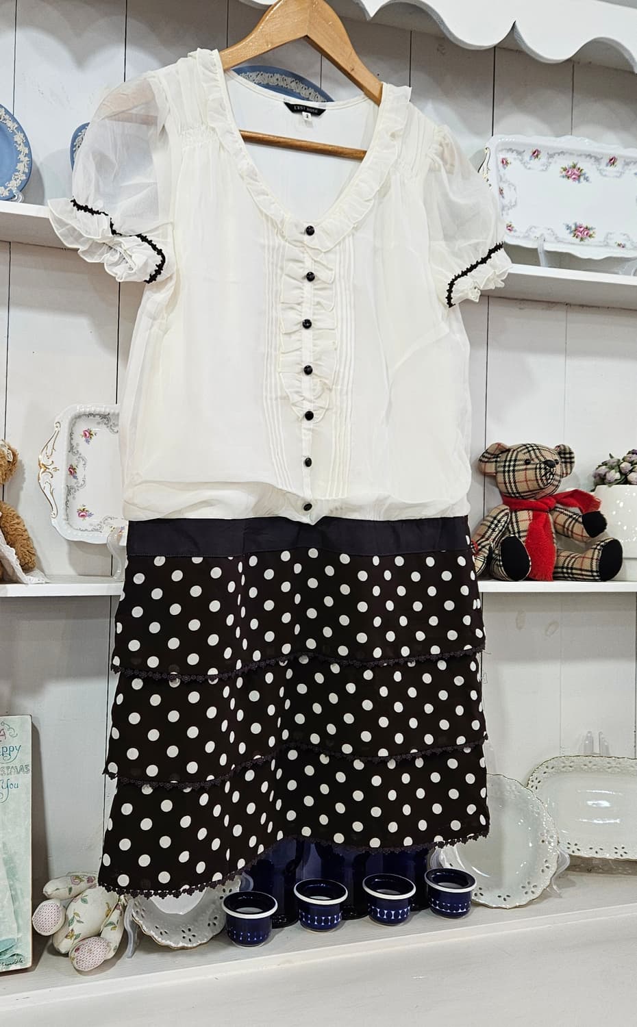 0327 레스트로즈 초코 도트 쉬폰 원피스 상품이미지6