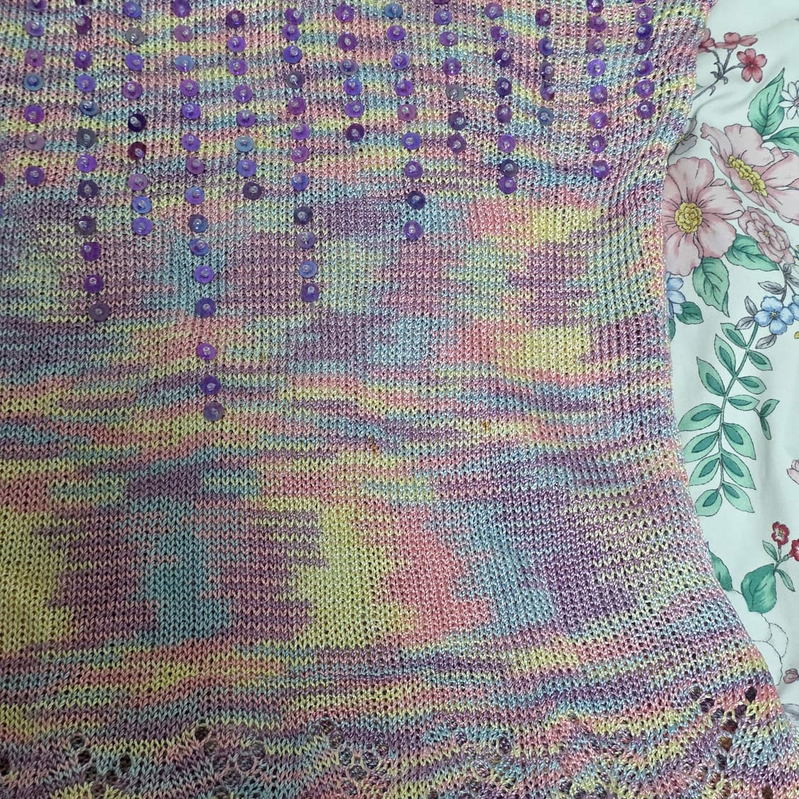 일본빈티지)페어리 레인보우 로맨틱 파스텔모리걸 갸루스팽클 니트슬리브리스 상품이미지5