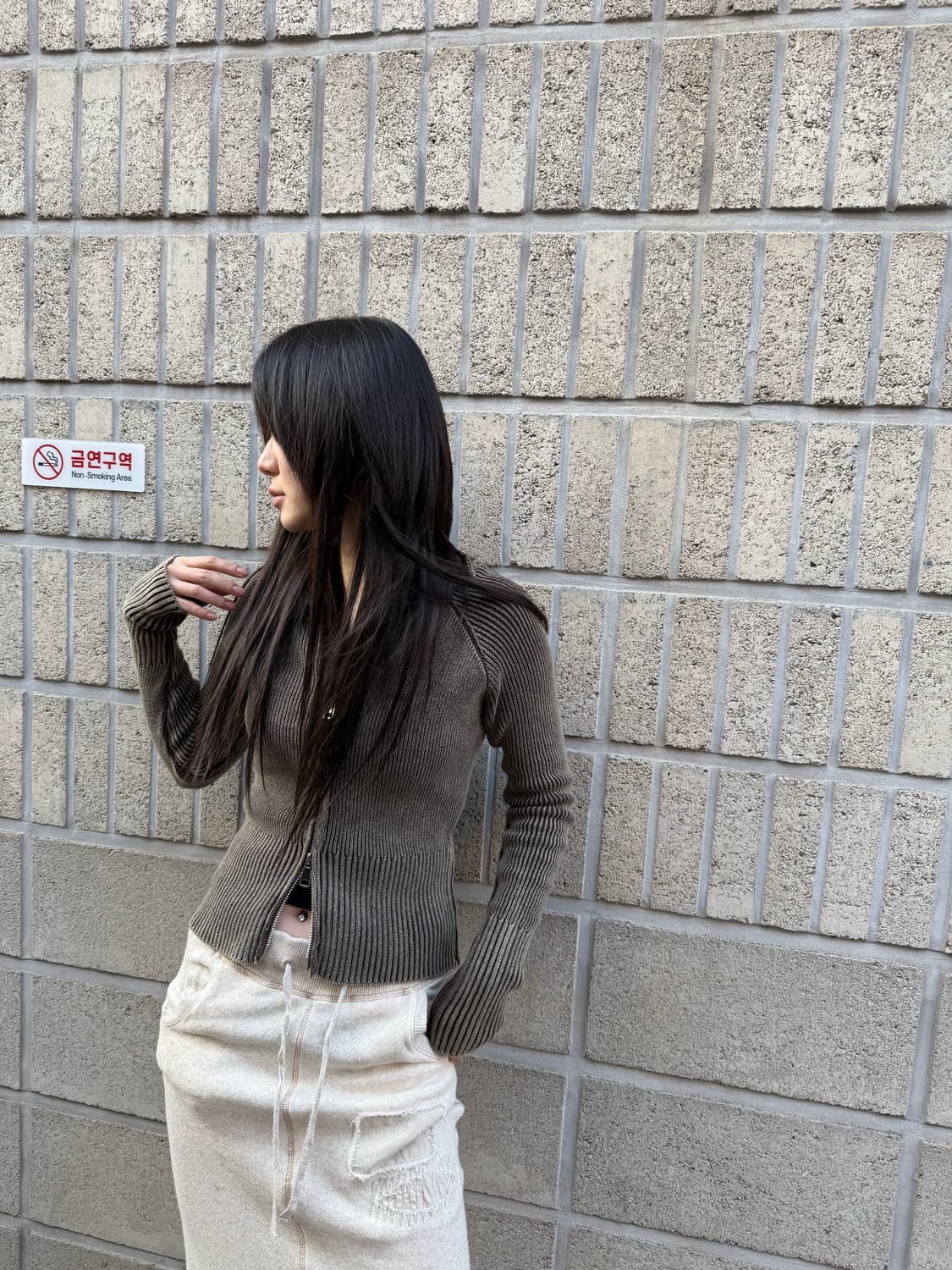 브라운 슬림 투웨이 집업 탑 상품이미지3