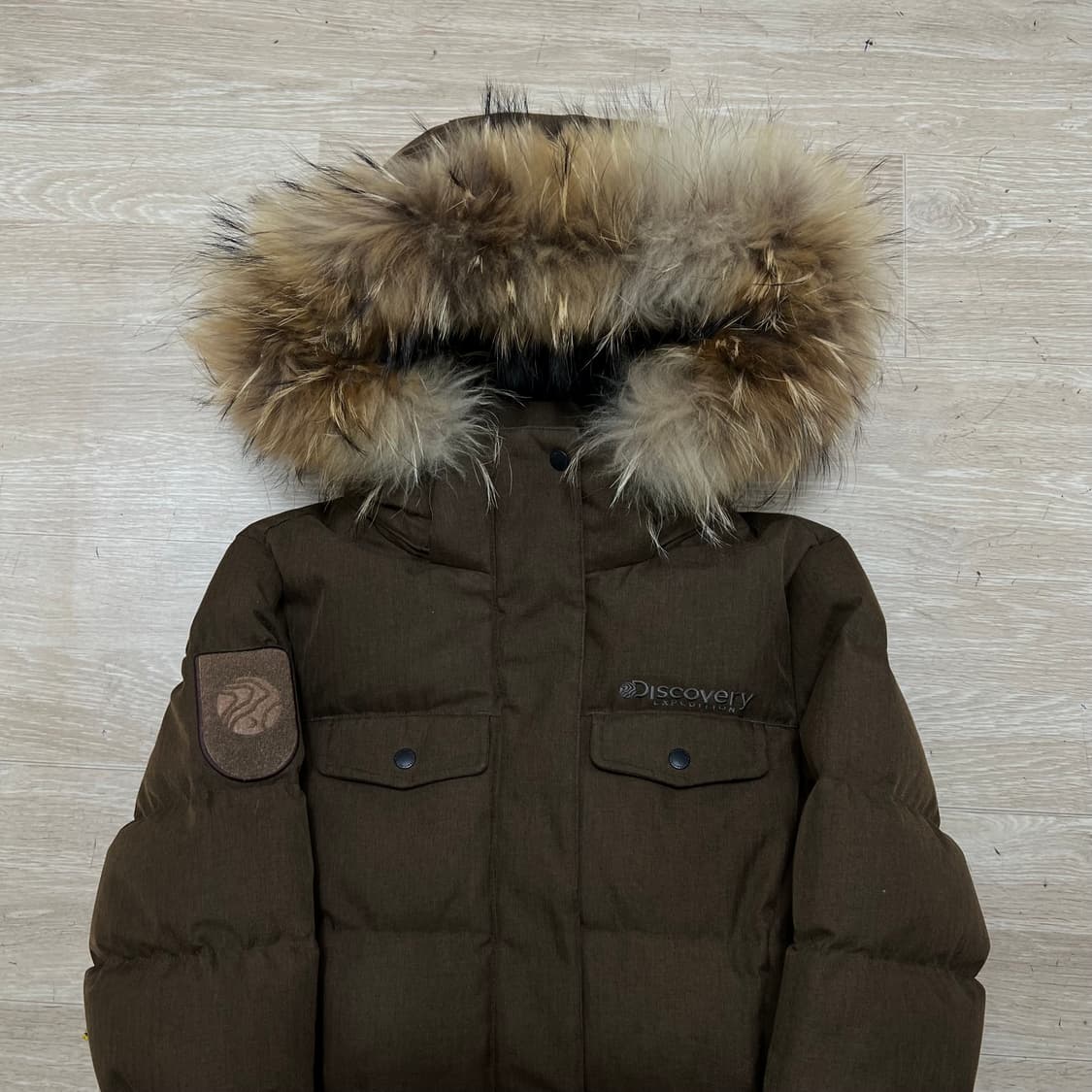 디스커버리 여성 퍼후드 구스다운 롱 패딩 점퍼 [브라운] M/95 상품이미지2