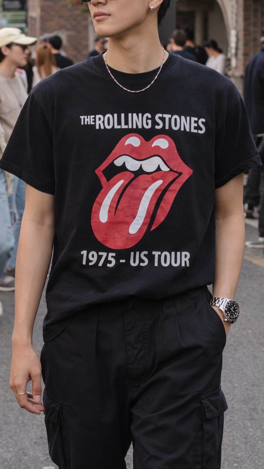 [95] 롤링스톤즈 투어 1975 텅 로고 밴드 반팔 그래픽 티셔츠 상품이미지2