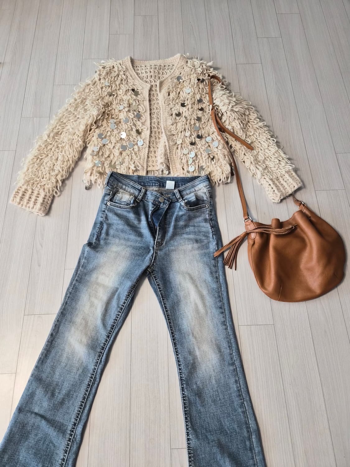 보헤미안 무드 루프 니트 시퀸 가디건 상품이미지1