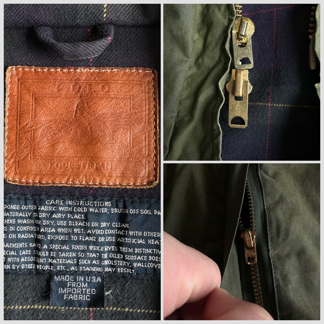 90s 폴로 스포츠맨 왁스 자켓 USA MADE 블랙와치 안감 탈론 상품이미지4