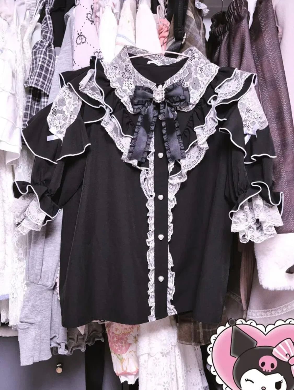 노에미 noemie 백리본 진주 스카판 레이스 래플 블라우스 세트 양지뢰 상품이미지2