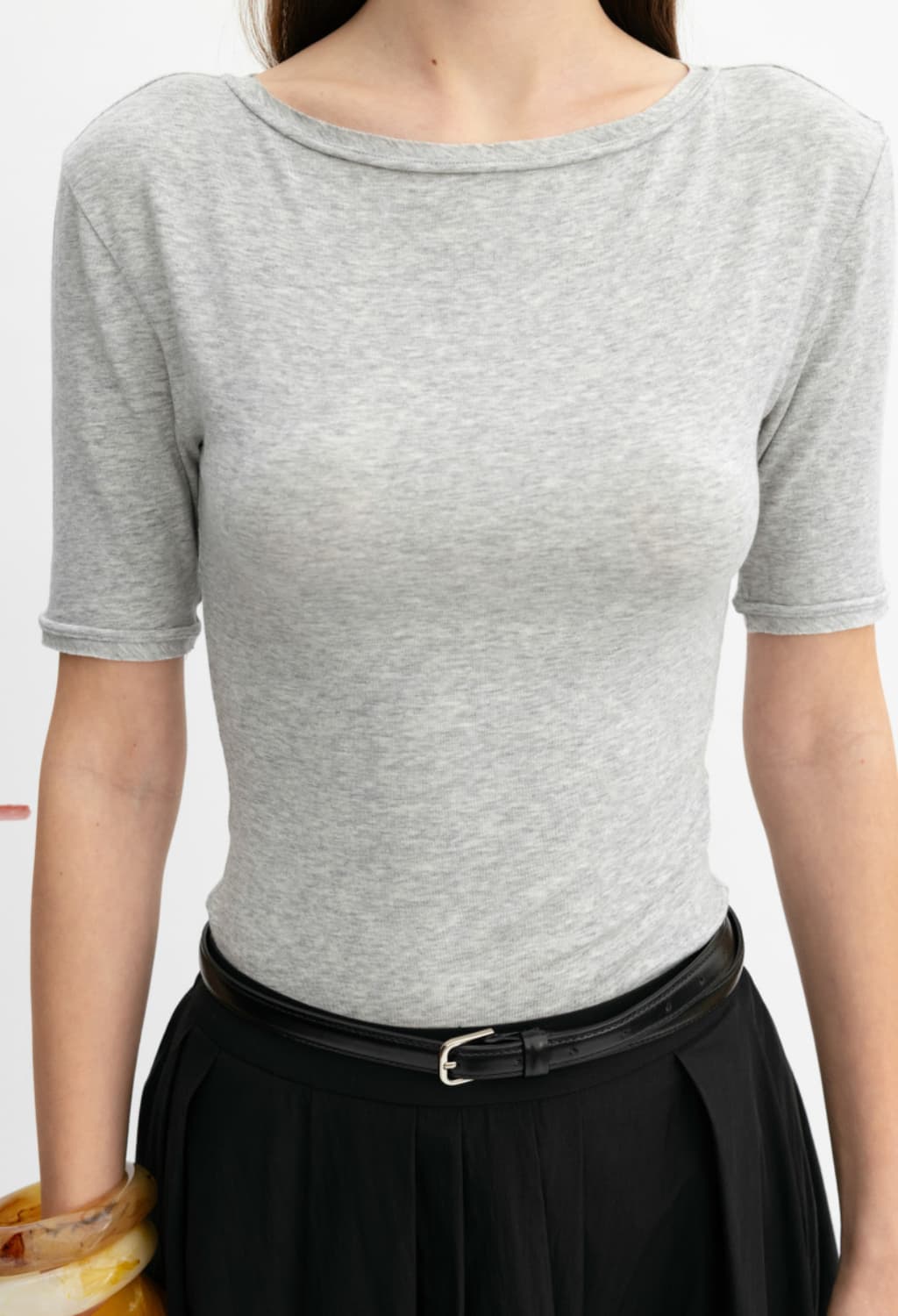 오르 보트넥 슬림 반팔티 상품이미지1