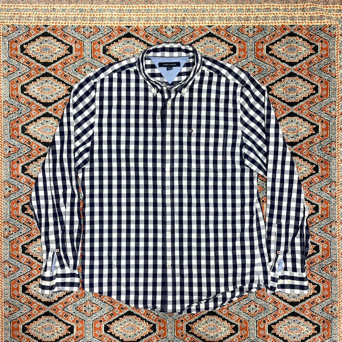 타미힐피거 네이비 체크 셔츠 남방 남성M 상품이미지1