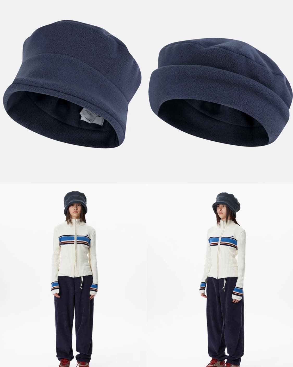 썬러브 플리스 오버 롤햇 비니 모자 바이올렛 네이비 상품이미지3