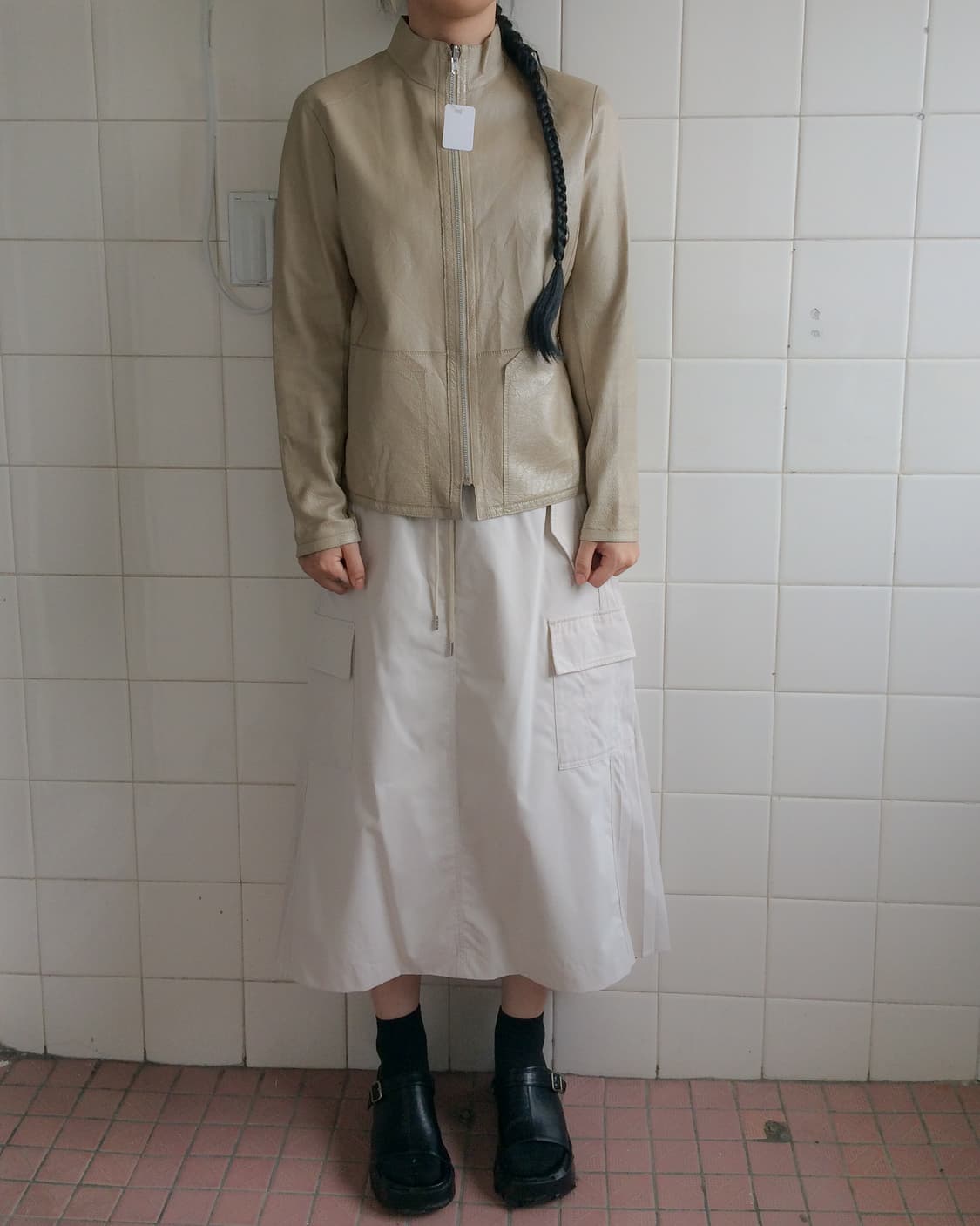Reversible high neck leather jacket 상품이미지1