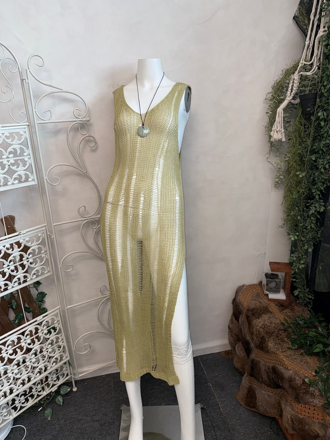 Mute olive grunge damage slit maxi ops 상품이미지2