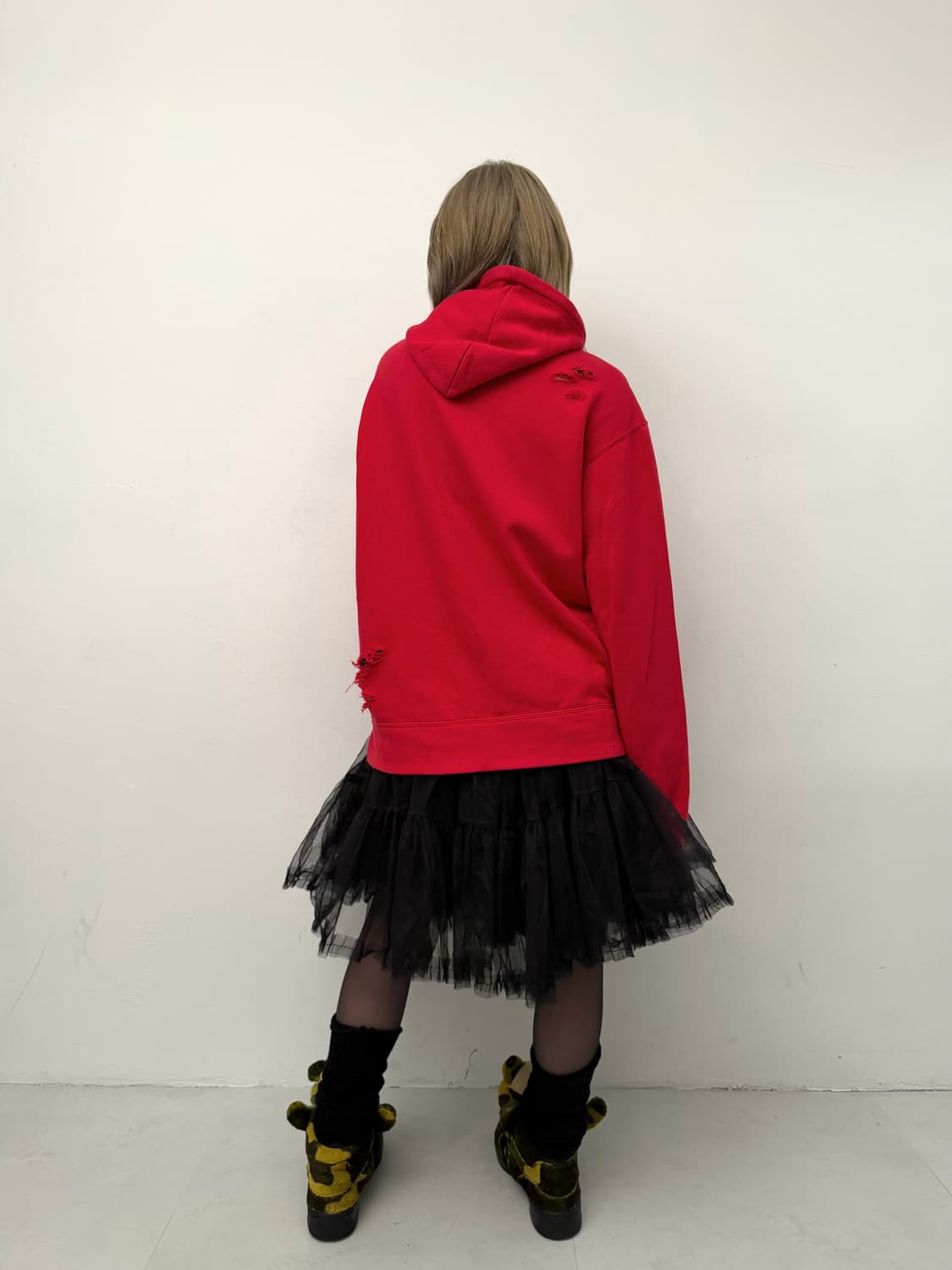 레드 디스트레스 오버핏 후드티 상품이미지4