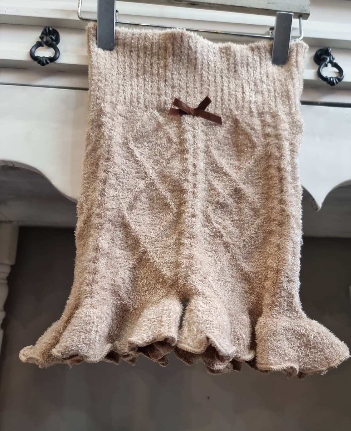 니트 레그워머 리본 장식 베이지 상품이미지2