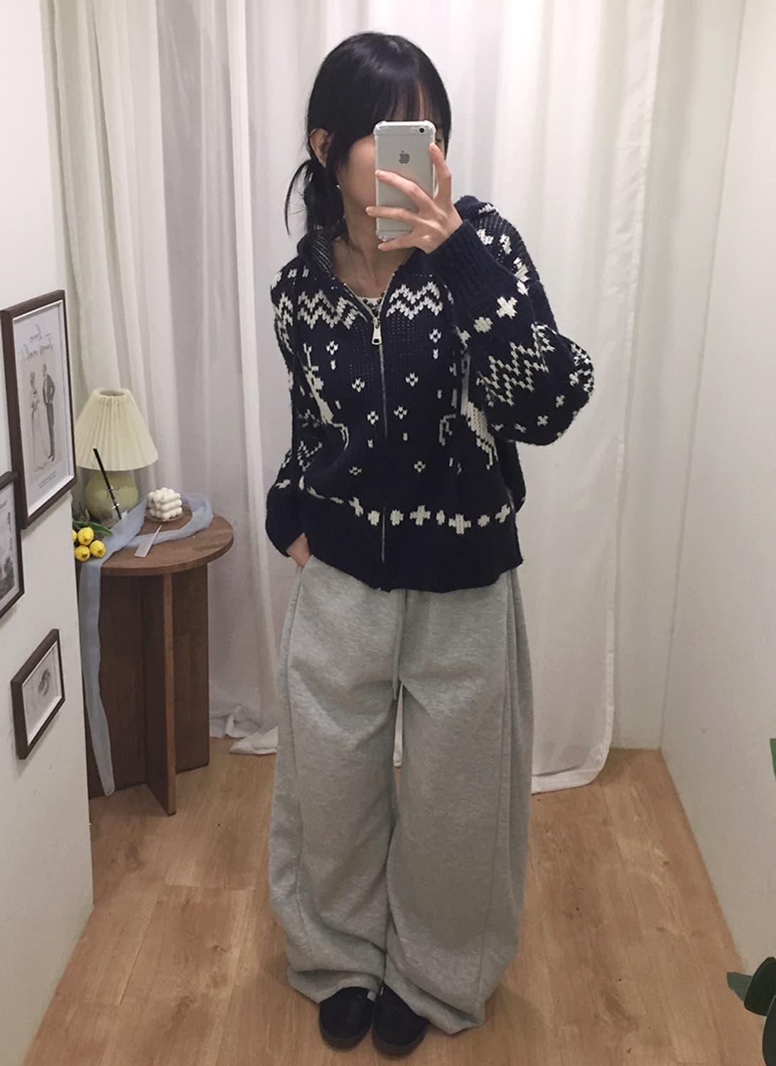 여성 빈티지 노르딕 니트후드집업 100 상품이미지2