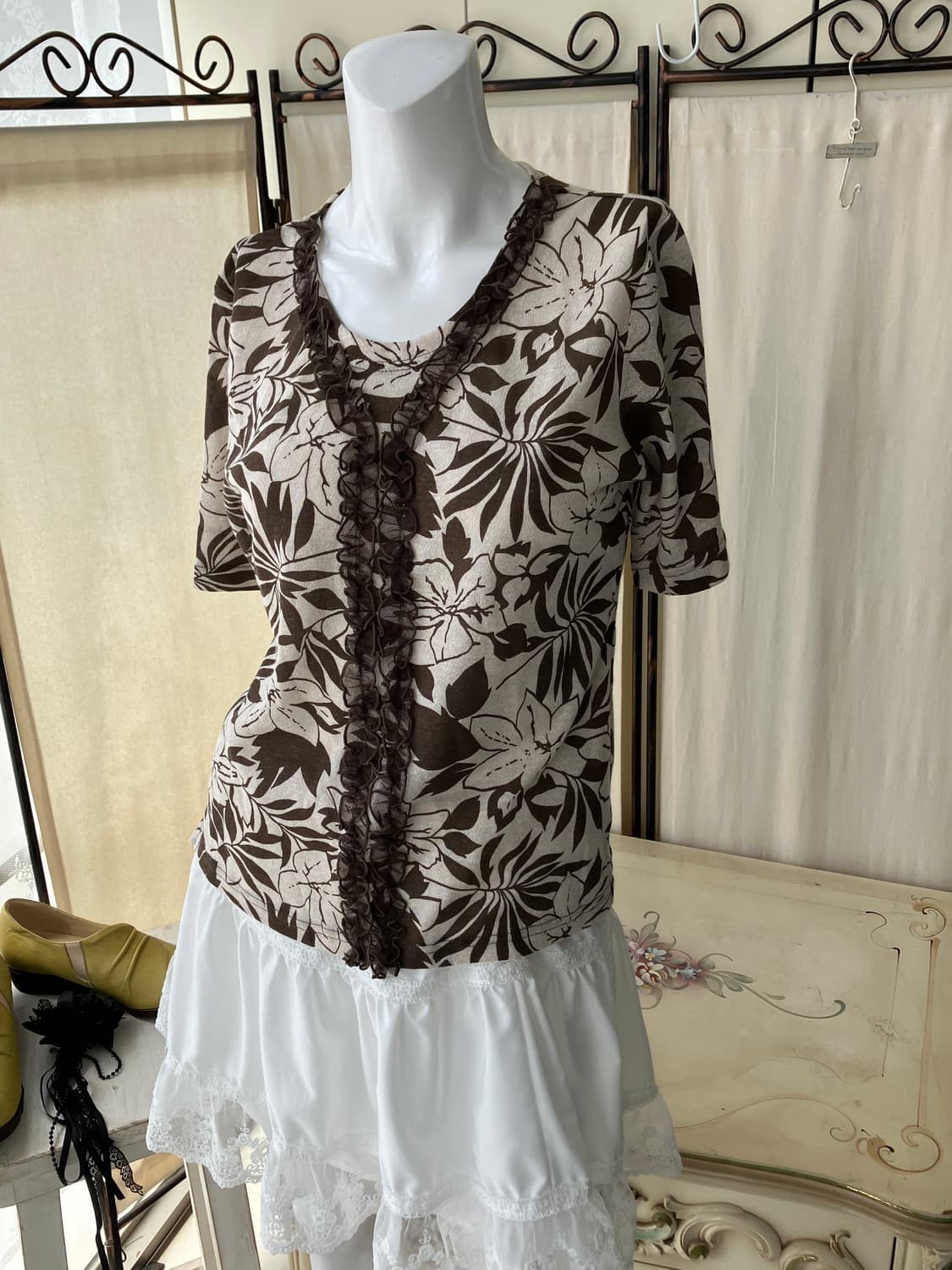 flower pattern lace oriental blouse 상품이미지3