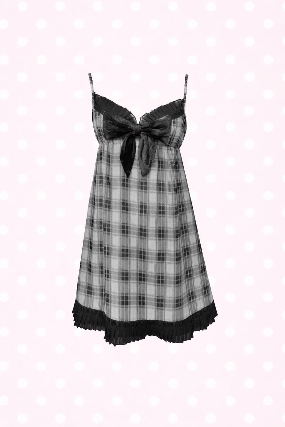 히메갸루 벨벳 리본 체크 원피스 상품이미지1