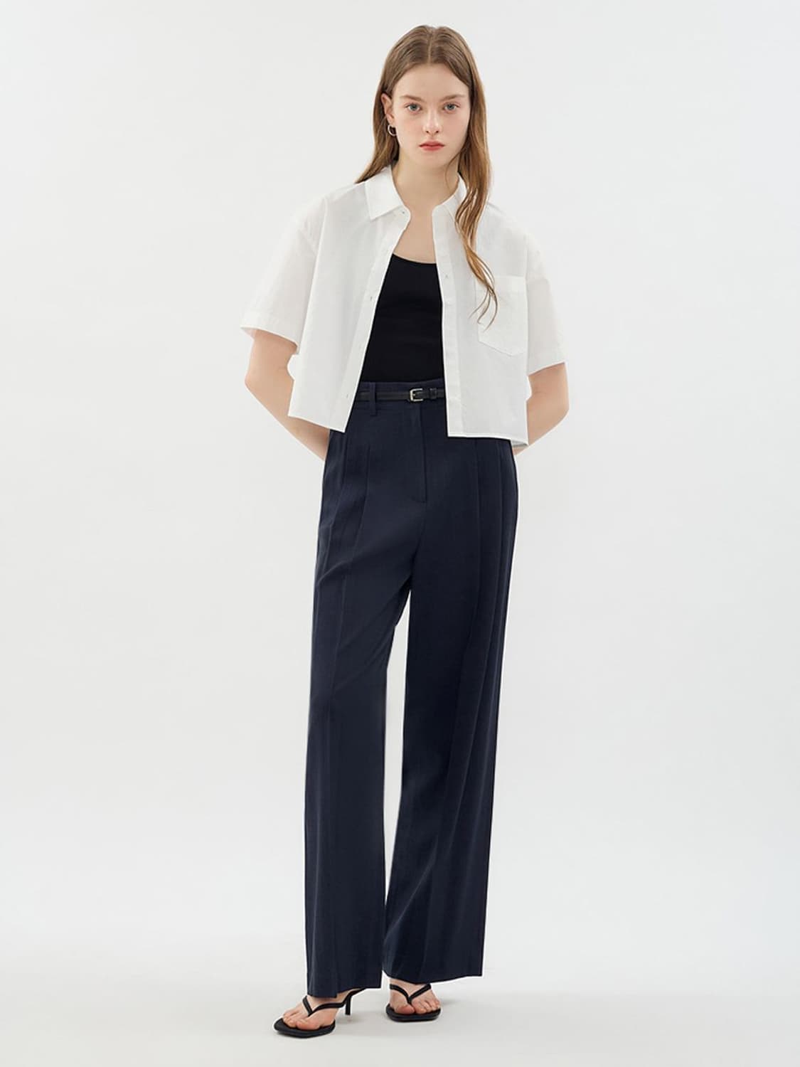 시스티나 백 버튼 크롭 반팔 셔츠 화이트 SISTINA 상품이미지1