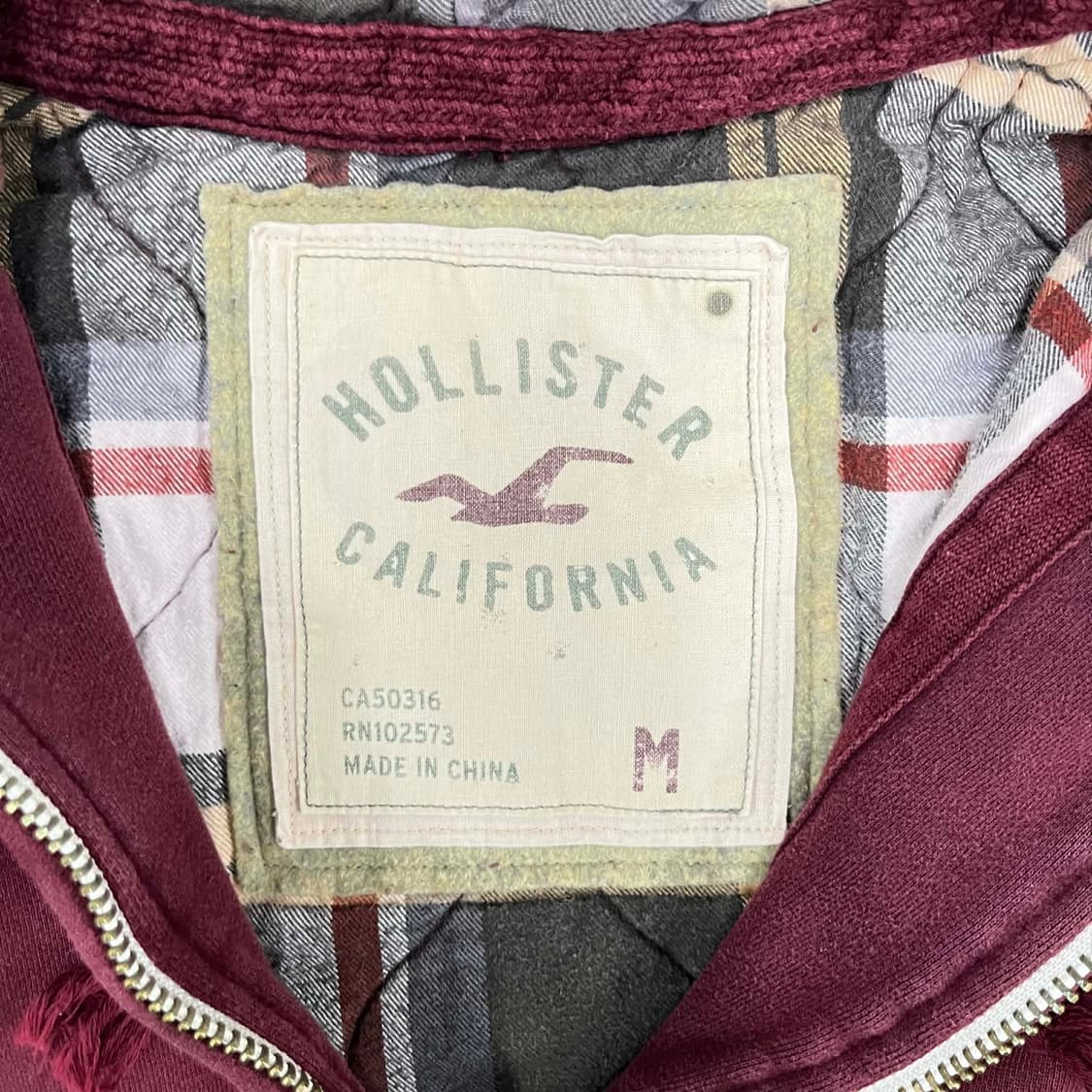 홀리스터 y2k 버건디 안감 퀄팅 후드집업 대장급 희귀져지(M) 상품이미지4