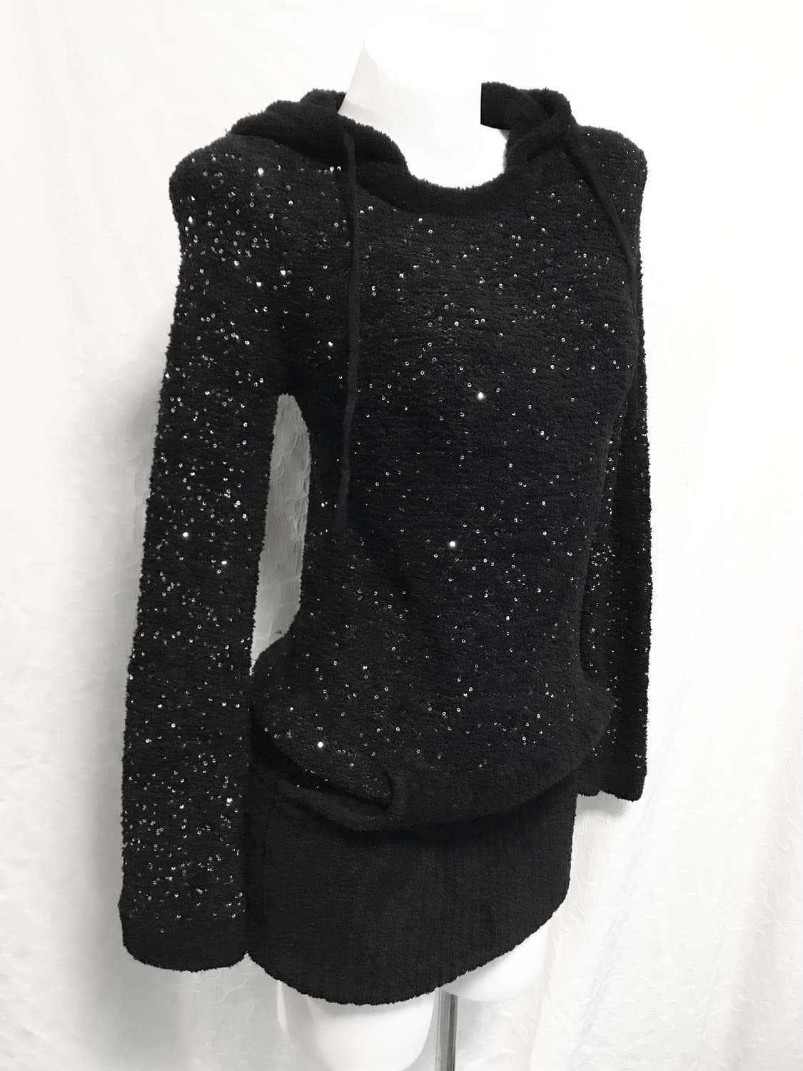 빈티지 갸루 글리터 니트 후드 롱슬리브 탑 원피스 상품이미지2