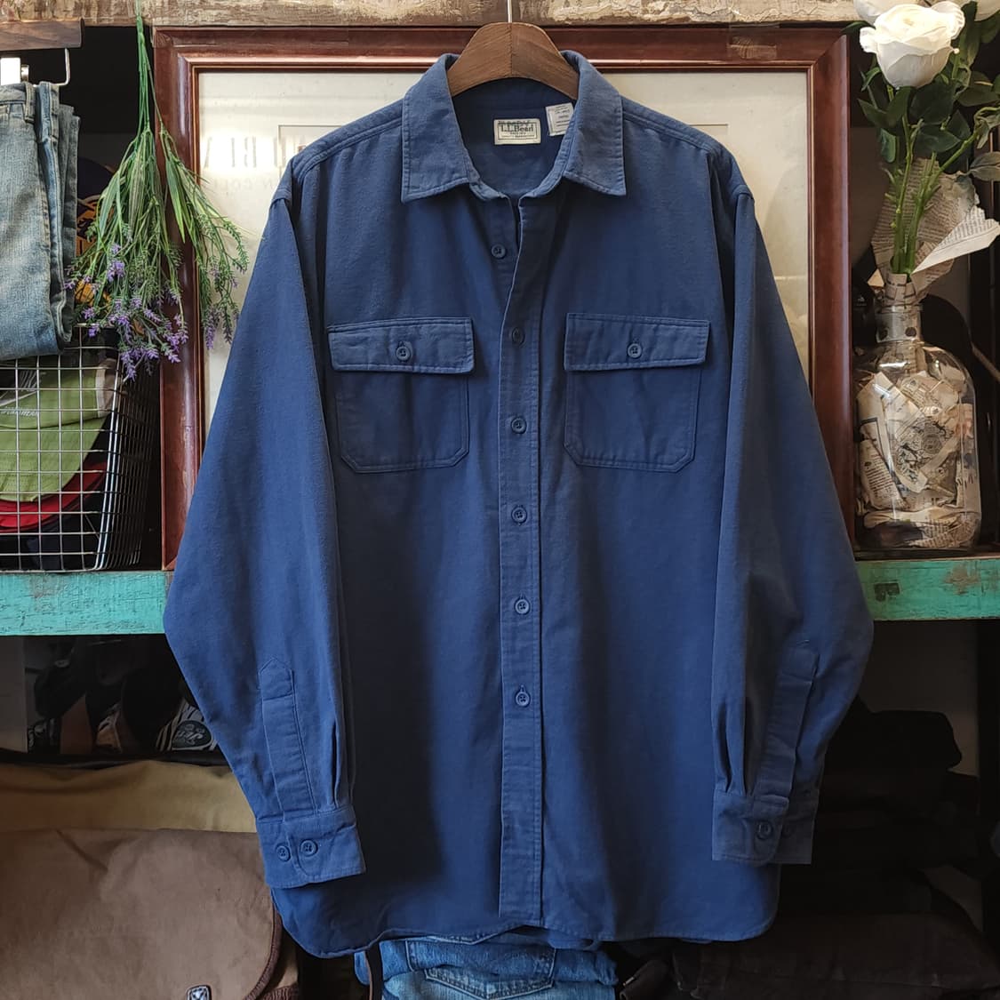 90s 엘엘빈 워크셔츠 헤비코튼 투포켓 샤모아 셔츠 오크 페이딩 블루 L 상품이미지1