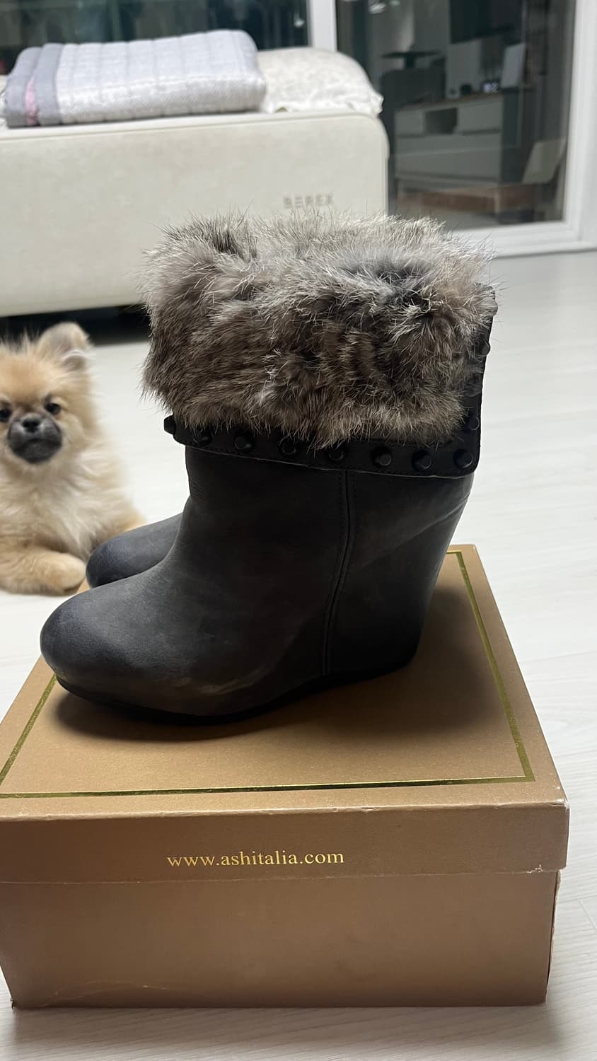 ash 아쉬 퍼 트리밍 가보시 웨지부츠 38 1/2 챠콜 상품이미지7