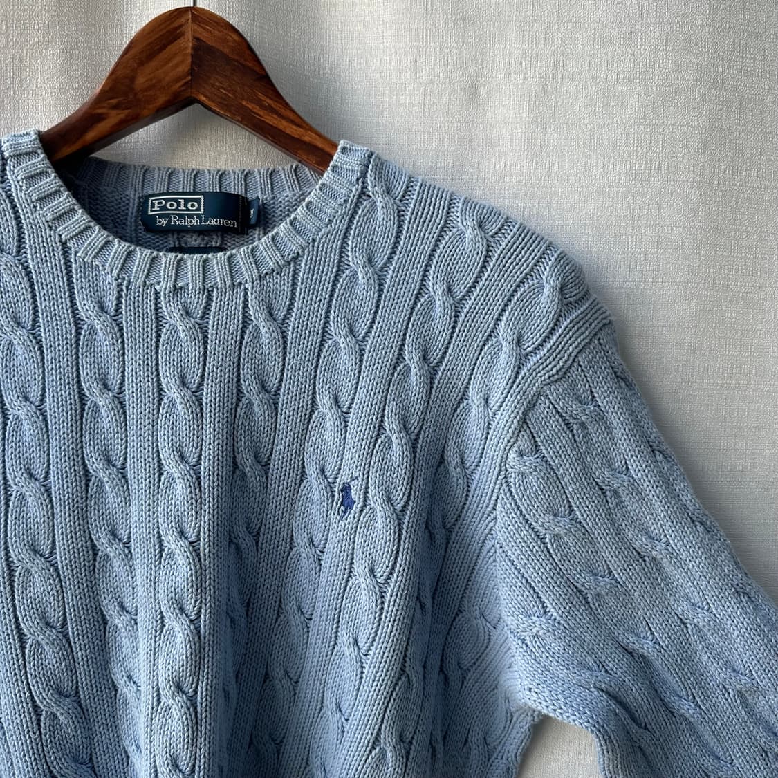 폴로 랄프로렌 케이블 니트 코튼 스웨터 스카이 블루 M 상품이미지2