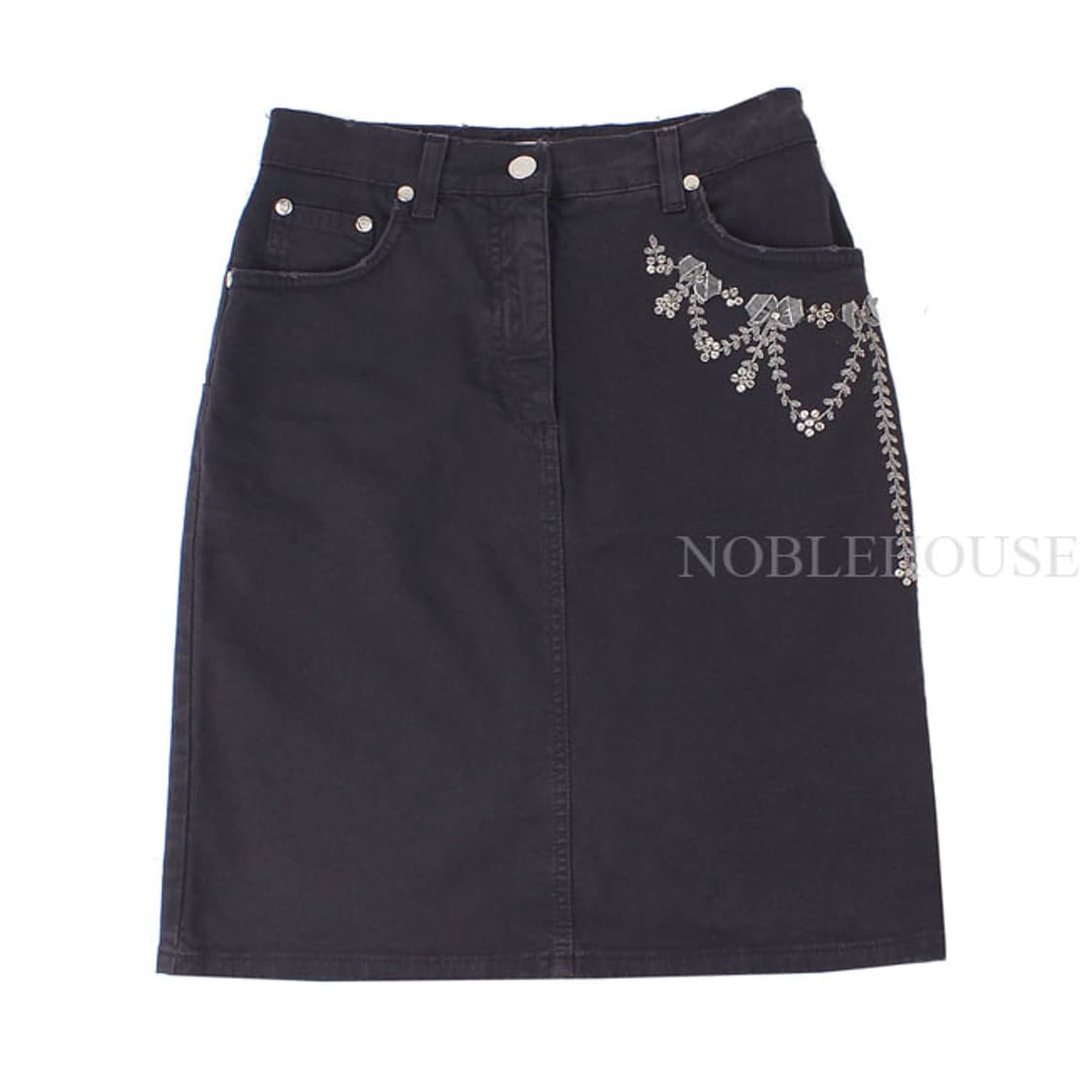 블루마린 딥퍼플 데미지 시퀸자수 데님스커트 (이탈40) 상품이미지1