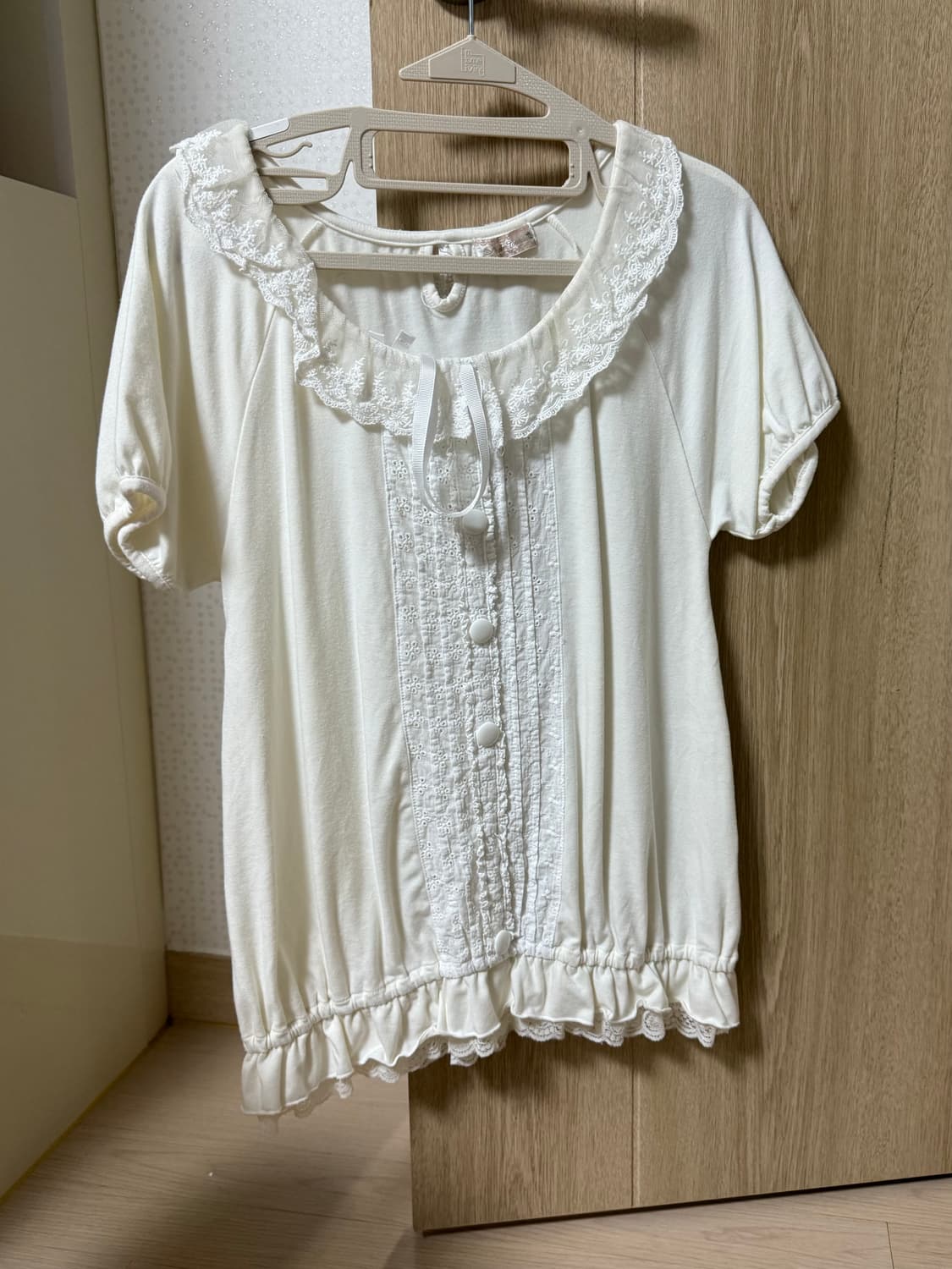 반팔 너드 블라우스 페어리 퍼프 프릴 갸루 로걀탑 상품이미지3