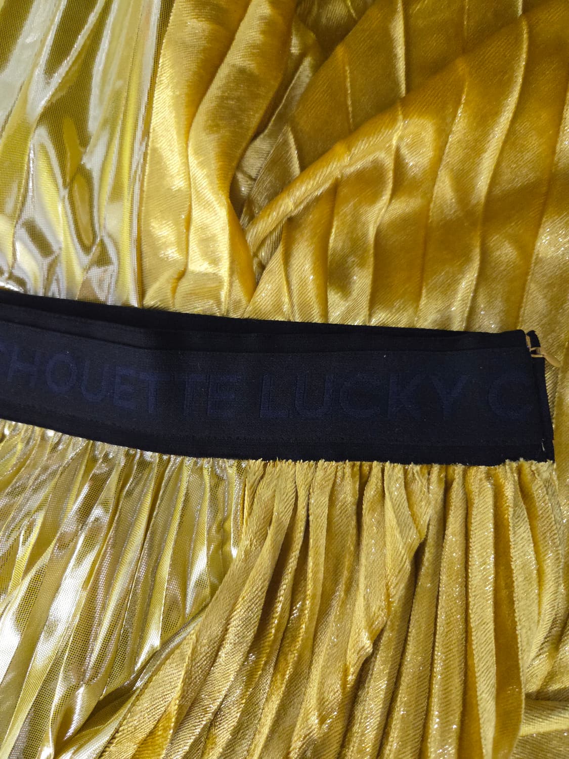 럭키슈에뜨(LUCKY CHOUETTE) 메탈릭 컬러블록 플리츠 스커트 상품이미지5