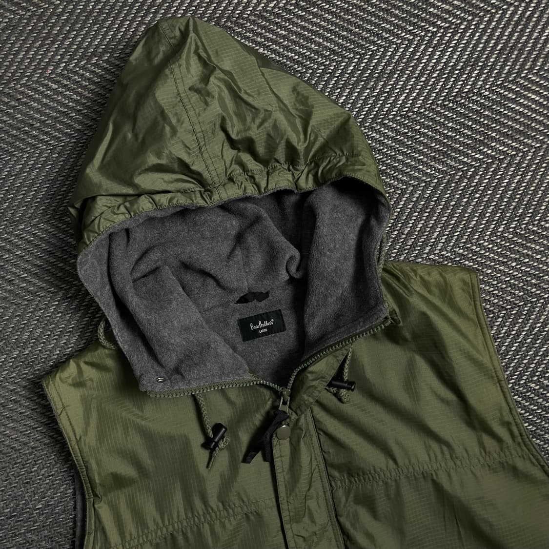 빈티지 립스탑 나일론 기모 후드 베스트 카키 y 4770 상품이미지5
