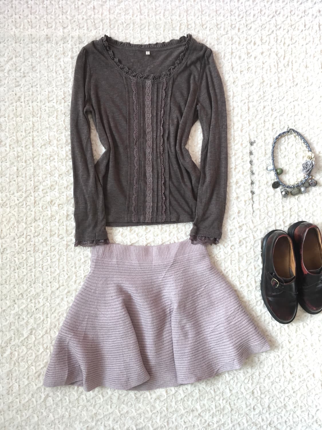 jpn vintage pinkbrown lace frill knit 상품이미지2