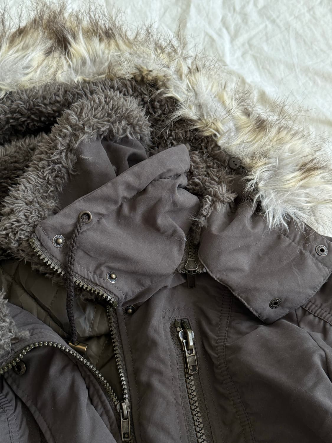 y2k 카키브라운 셔링 미니원피스 야상집업 상품이미지5