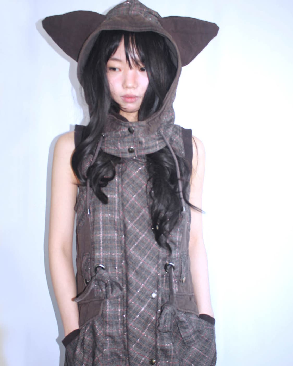 Cat-Ear check 2way grunge zipup onepiece 상품이미지6