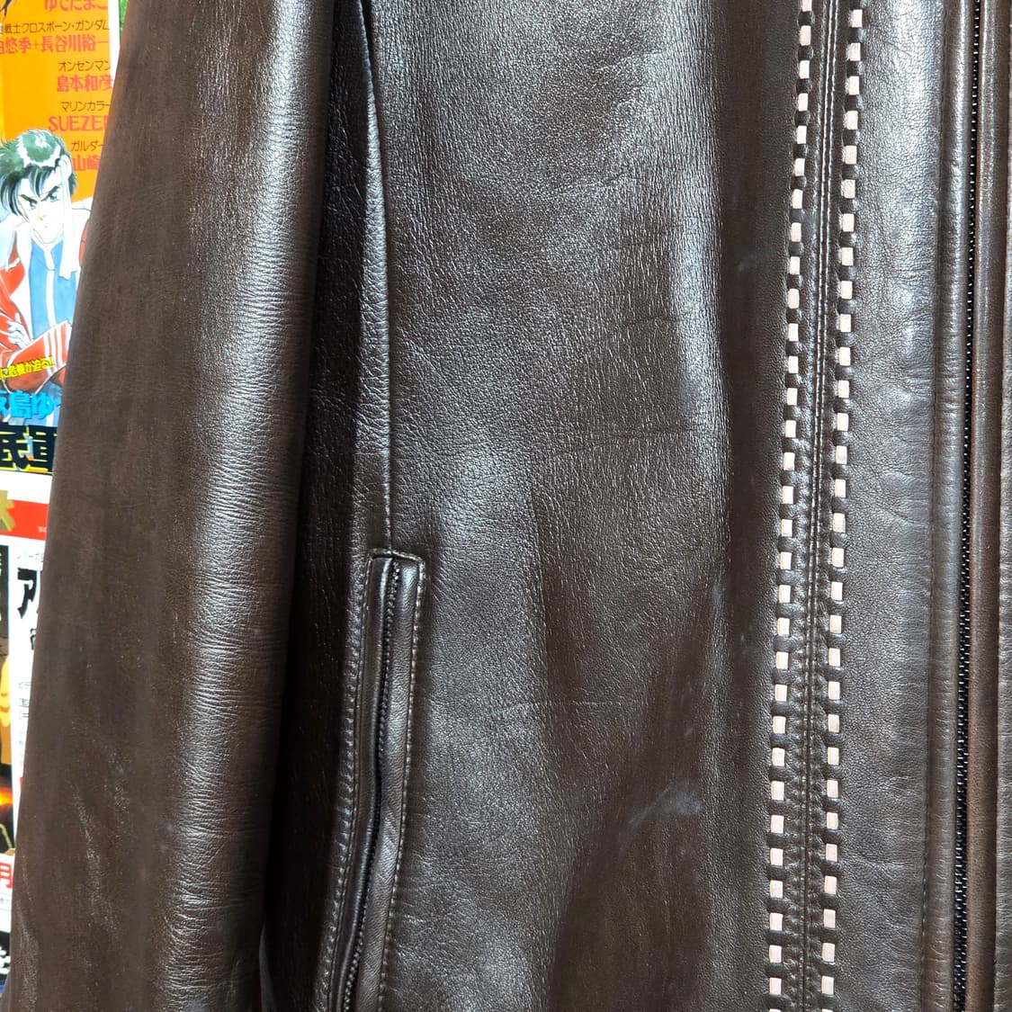 빈티지 브라운 핑크 스티치 웨스턴 양가죽 자켓 상품이미지4