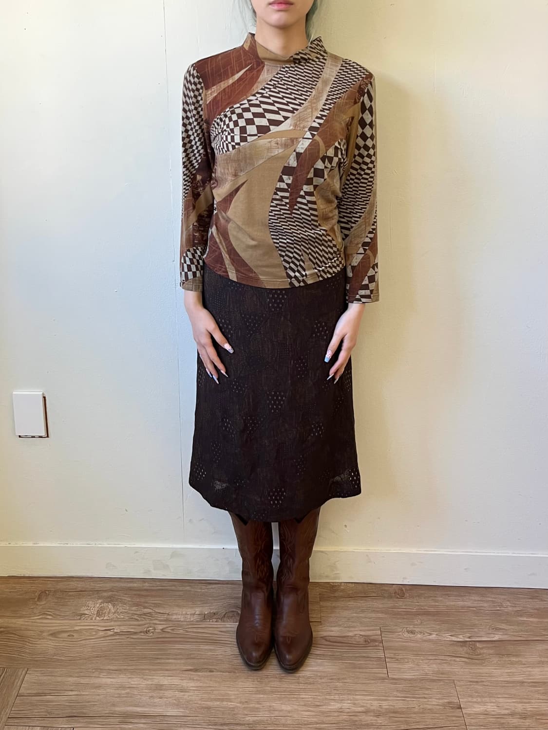 Nuvel.Ive 패턴 롱스커트 상품이미지7